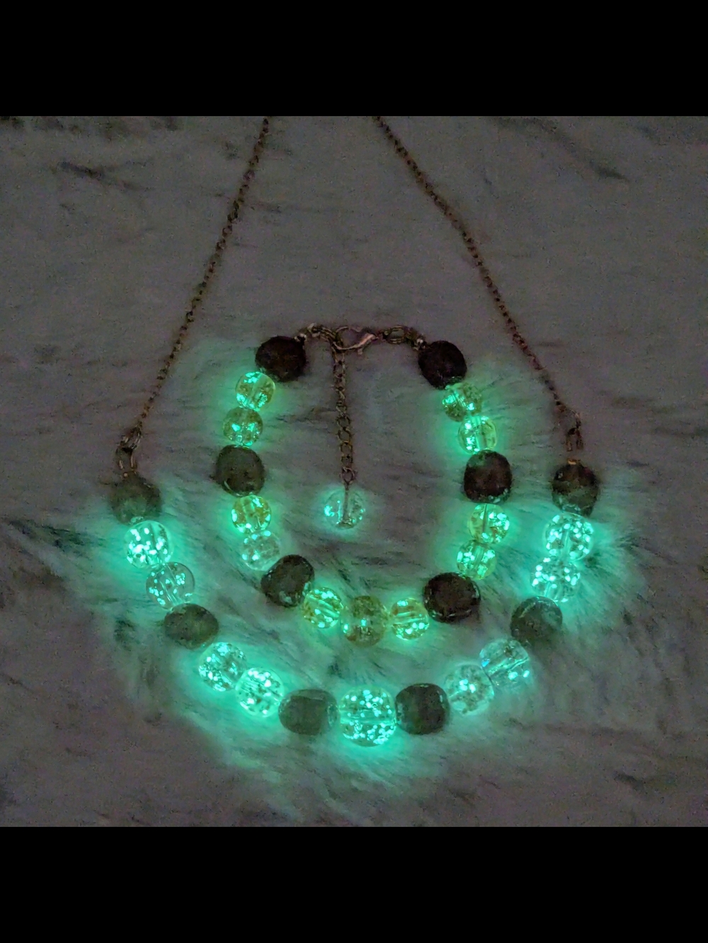 Handmade Strawberry Quartz & Pink Glow In The Dark Glass Beaded Set